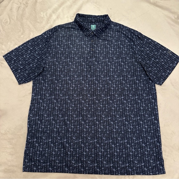 ProTour Athletic Fit Mens XL Full Print Short Sleeve Polo Golf Shirt Dark Blue - Picture 1 of 9